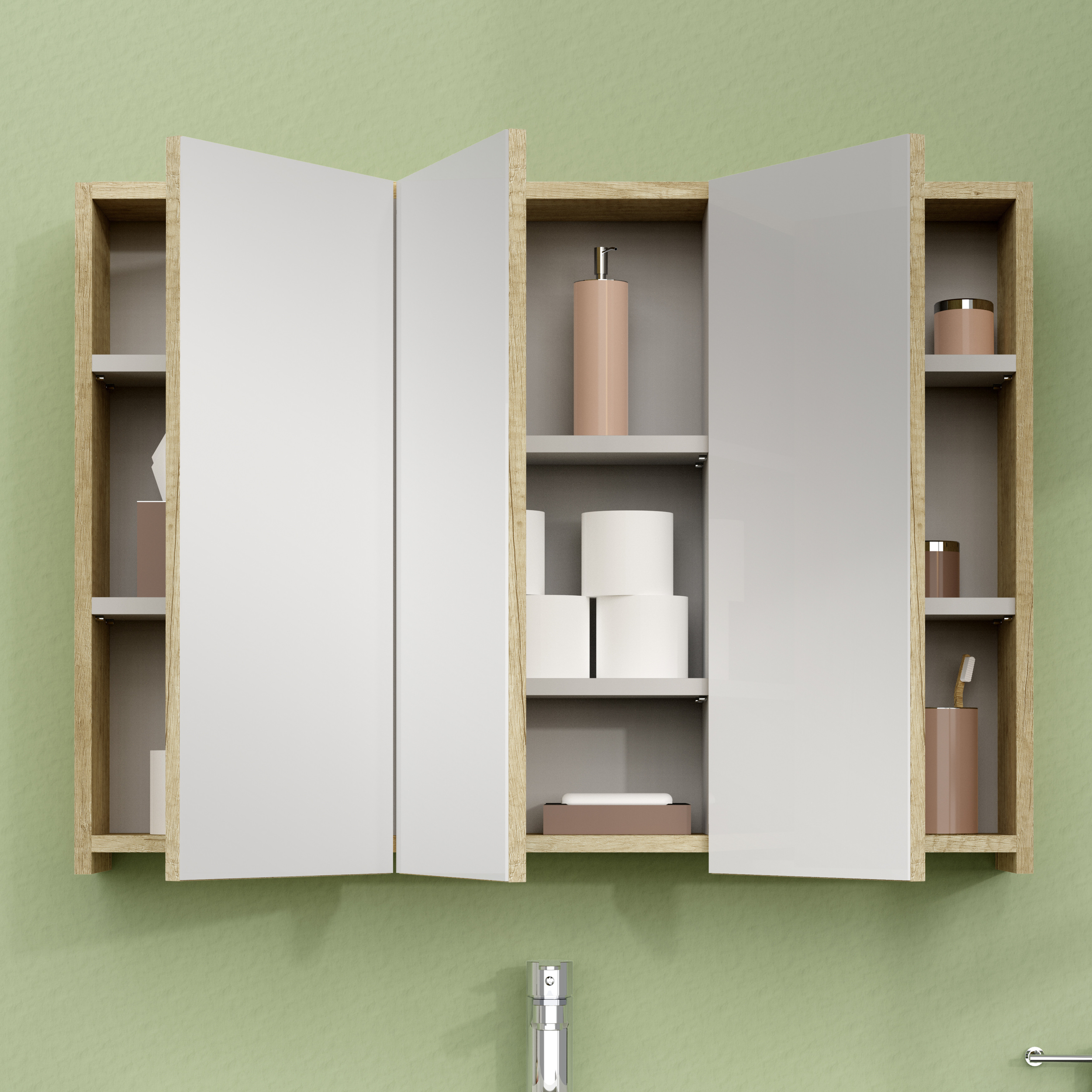 ARMOIRE DE TOILETTE, Alday, 90cm, Bois Naturel