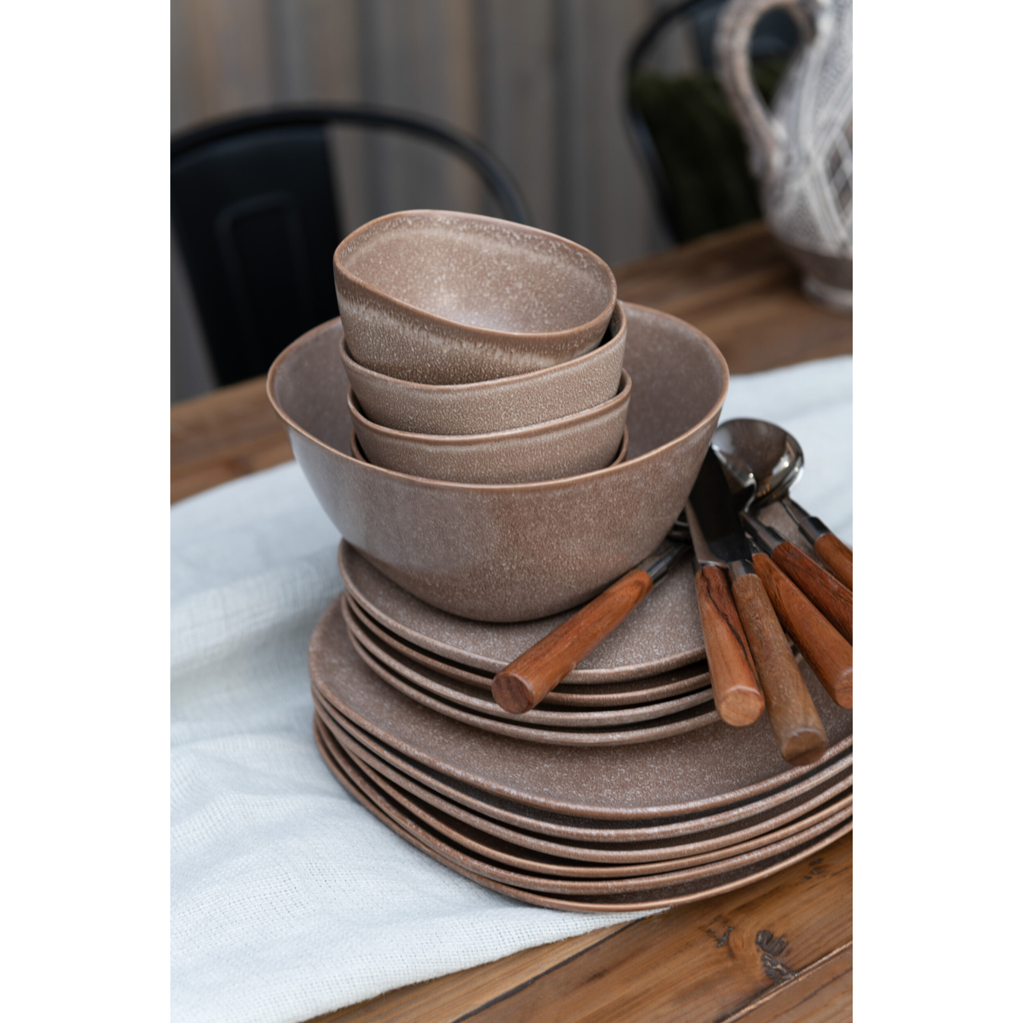 J-Line bol Louise - céramique - cognac - large - 6 pcs