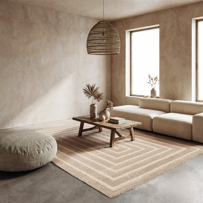 Tapis intérieur motif rectangle beige et crème SILO