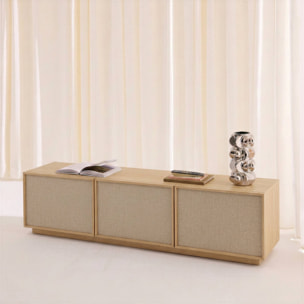 Meuble TV décor bois et tissu 3 portes 180cm KUBA