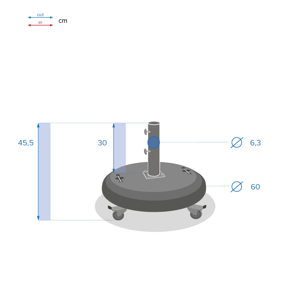 Pied de parasol rond à roulettes Noir