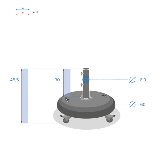 Pied de parasol rond à roulettes Noir