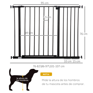 Barrera de Seguridad Extensible Puertas y Escaleras Metálica para Perros y Bebé Barrera Puertas Mascota 76-107x76 cm