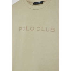 Camiseta Apolo garment dyed color piedra con logo Polo Club aterciopelado