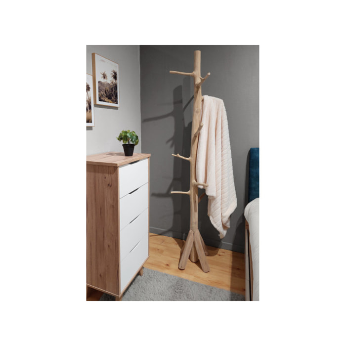 Porte manteau sur pied en bois de teck brut blanchi H.200cm - MISIO
