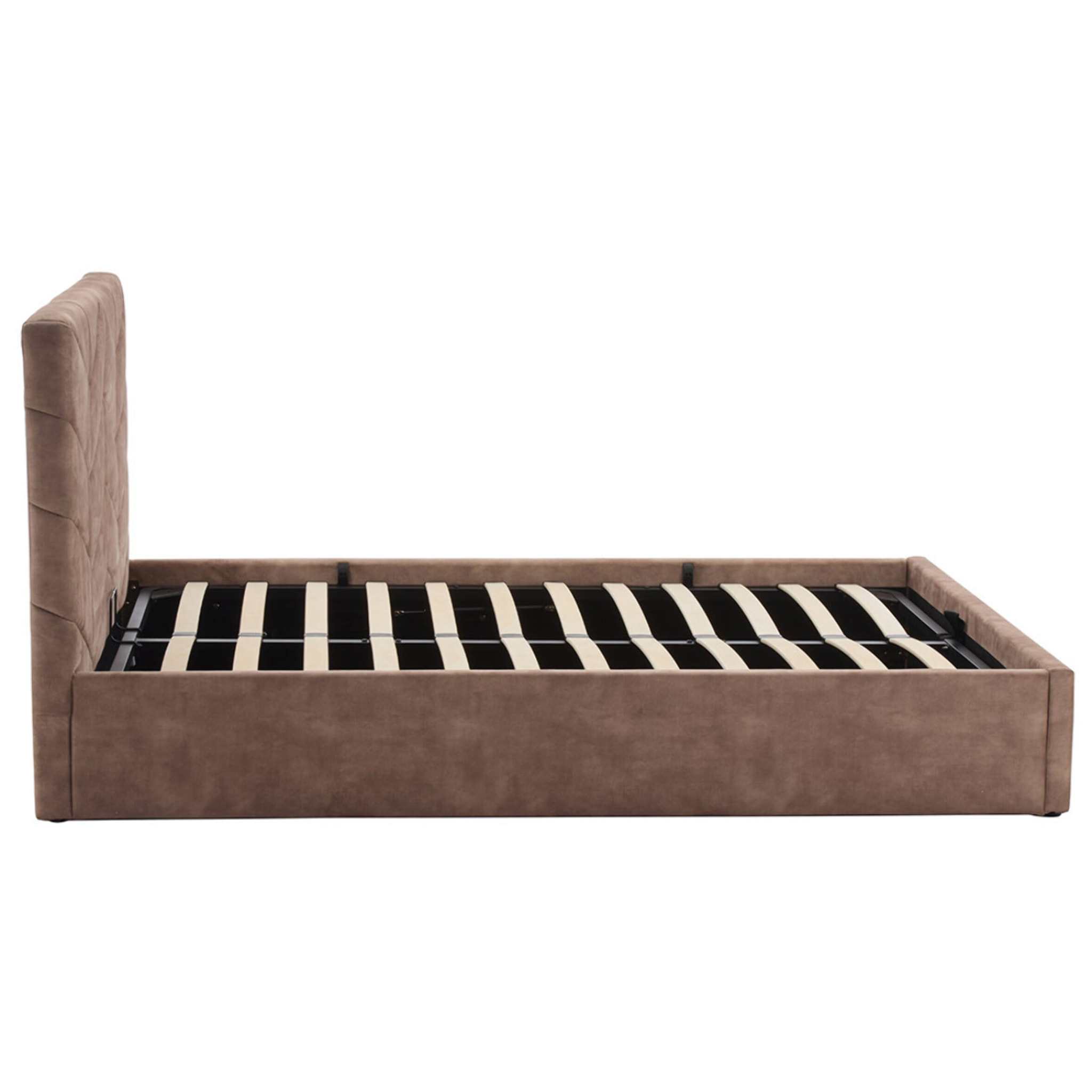 Peonis - lit coffre - 160x200 cm - en velours - sommier inclus - Taupe