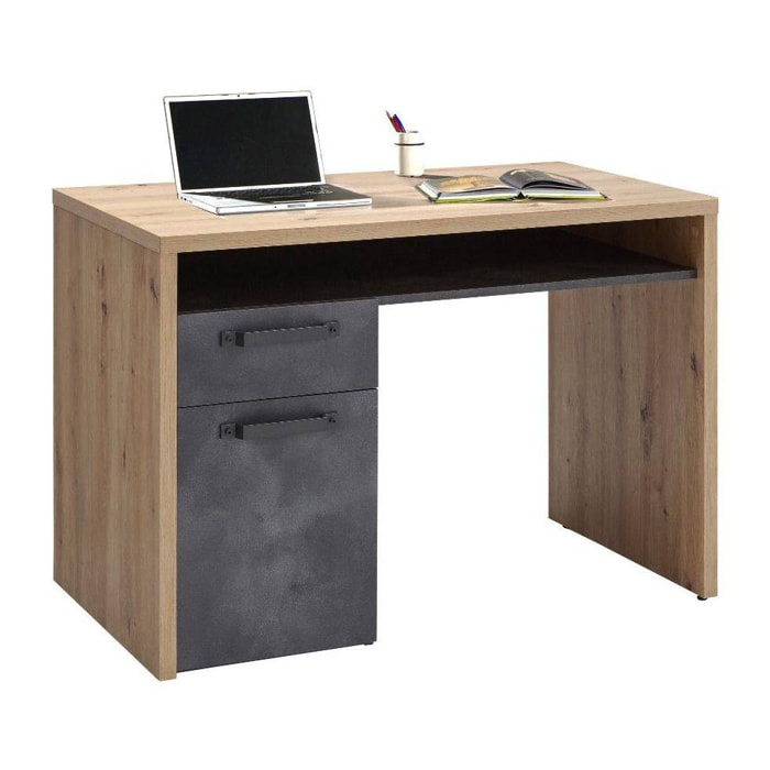 Scrivania stile industrial per ufficio e studio, Tavolo da computer, Scrittoio per lavoro, Made in Italy, cm 110x60h76, colore Rovere e Antracite