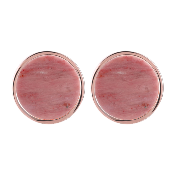 Orecchini a Bottone con Disco Piccolo in Pietra Naturale di Quarzite Rossa