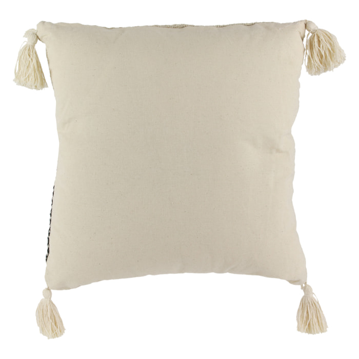 Coussin Berbere Rayures Pompons Beige 40x40cm