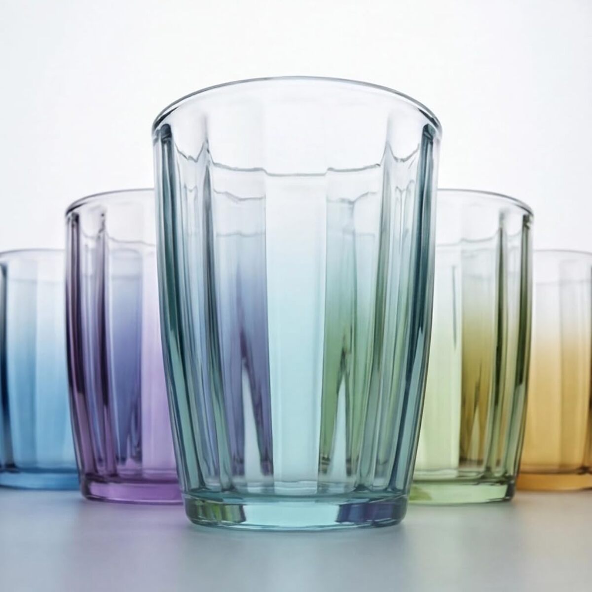 Set 6 bicchieri acqua colorati in vetro 31 cl, design moderno ed elegante, bicchieri resistenti per bibite cocktail e succhi, vetro certificato per alimenti senza piombo, lavabili in lavastoviglie