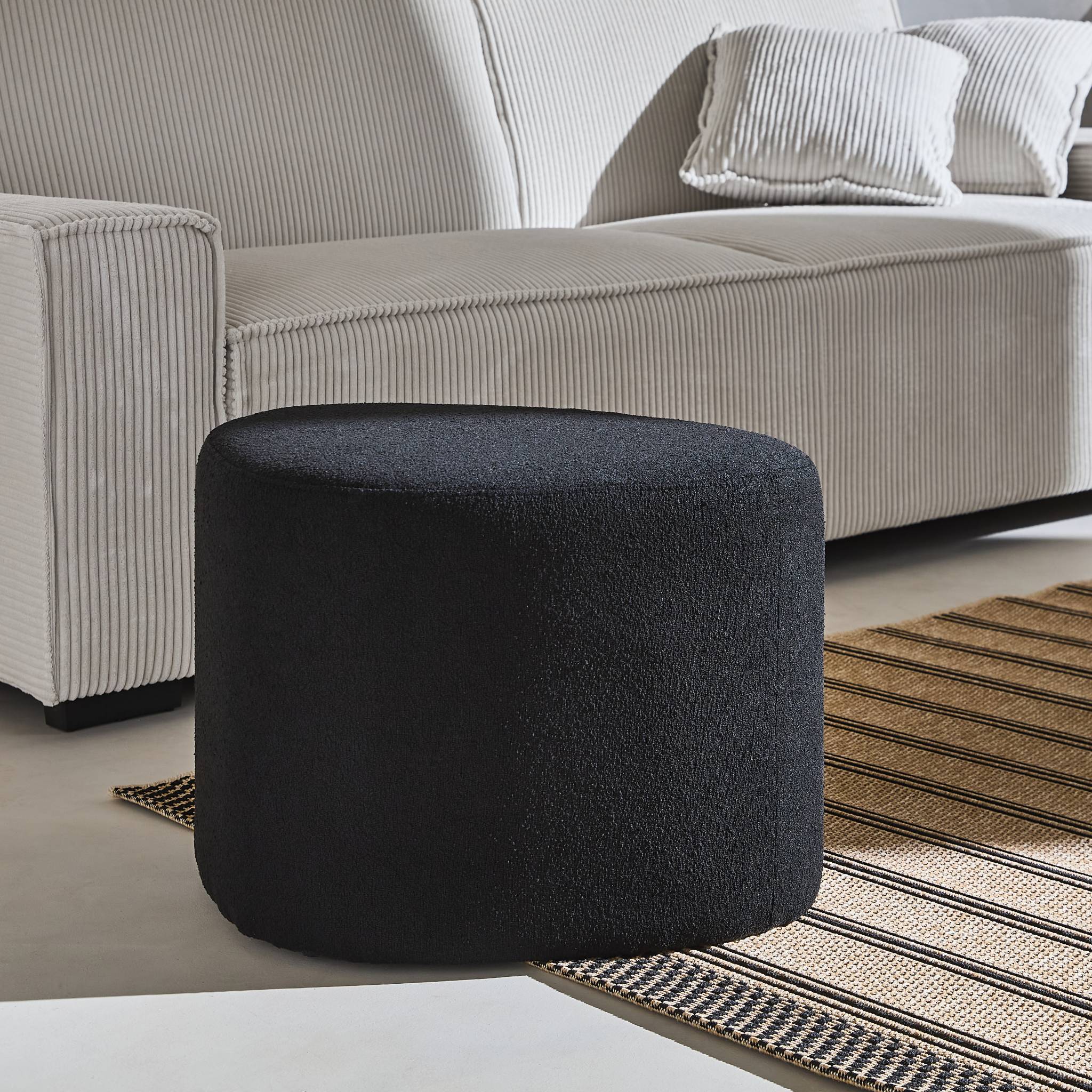 tabouret. pouf en forme de galet en tissu noir. TAO L 60 x P 44 x H 40cm