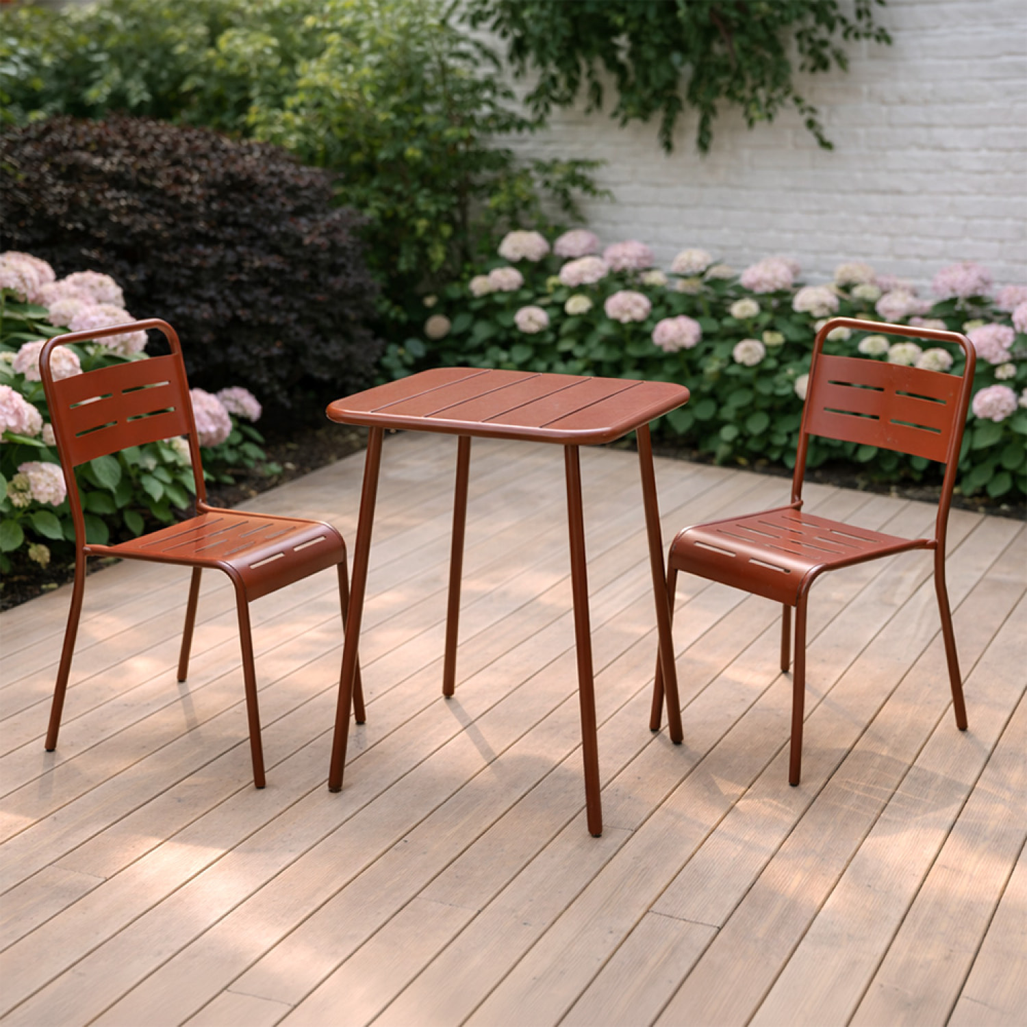 Ensemble table de jardin carrée 50cm et 2 chaises terracotta EVORA