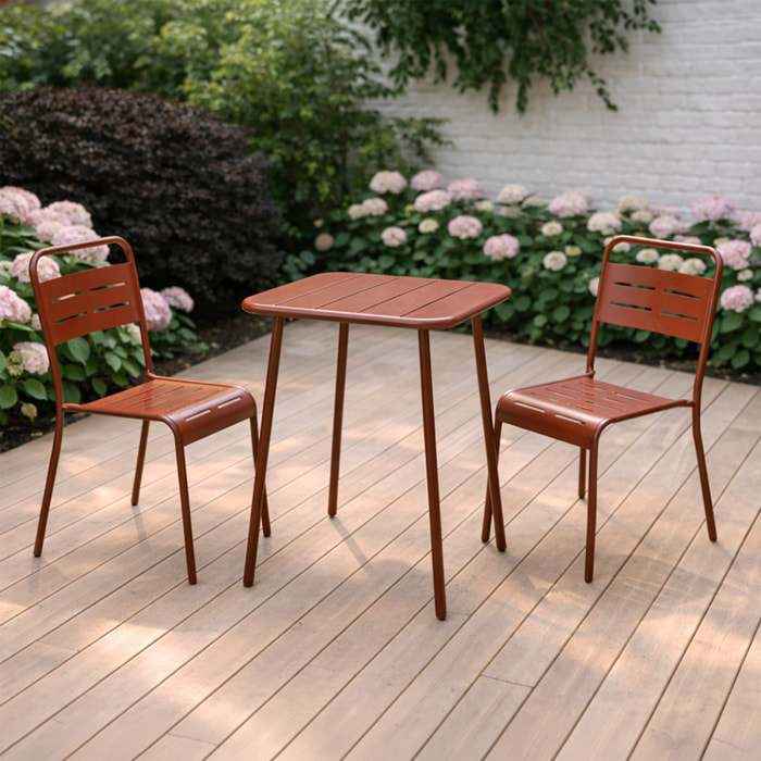 Ensemble table de jardin carrée 50cm et 2 chaises terracotta EVORA