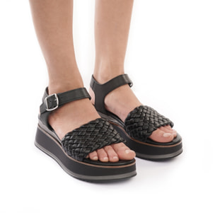 SANDALO ZEPPA TRECCIA NERO