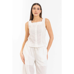 Kocca - Top in cotone a righe con scollo quadrato e bottoni Donna