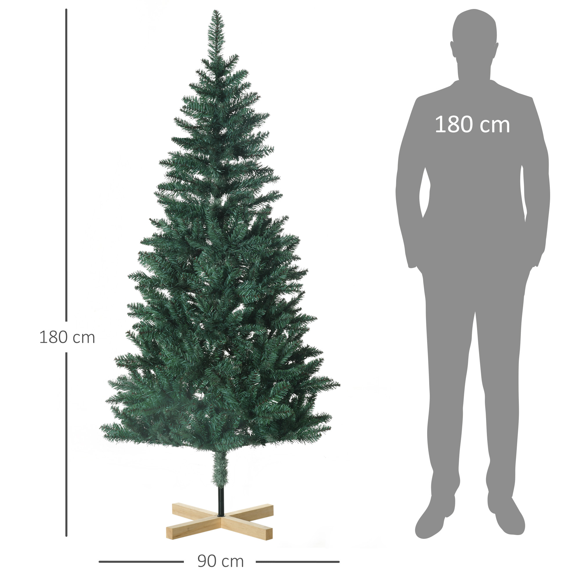 Árbol de Navidad Artificial 180 cm Árbol de Navidad Frondoso con 536 Ramas Apertura Automática y Base Cruzad de Madera Decoración para Interiores Ø90x180 cm Verde