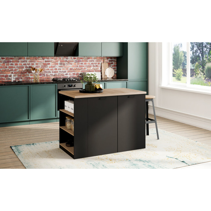 Ilot central de cuisine Dario avec rangements - Bois - Noir