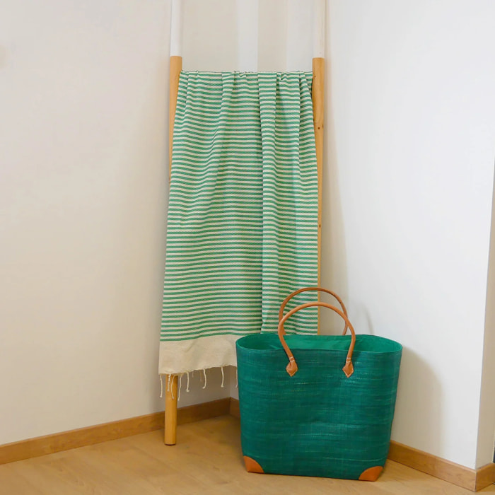 Fouta nid d'abeille traditionnelle Vert 100x200 190g/m² - Yadara Vert Emeraude