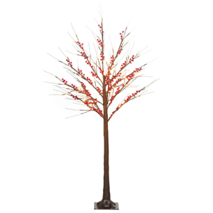 Árbol de Abedul Artificial 150 cm, Lámpara de Árbol con 96 Luces LED Blanco Cálido, Bayas Rojas, Temporizador y 12 Ramas Flexibles, Decoración Navideña para Interior y Exterior Cubierto, Marrón