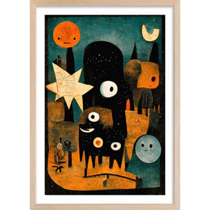 Affiche enfant la nuit des jeunes monstres  Affiche + cadre en bois - Chêne