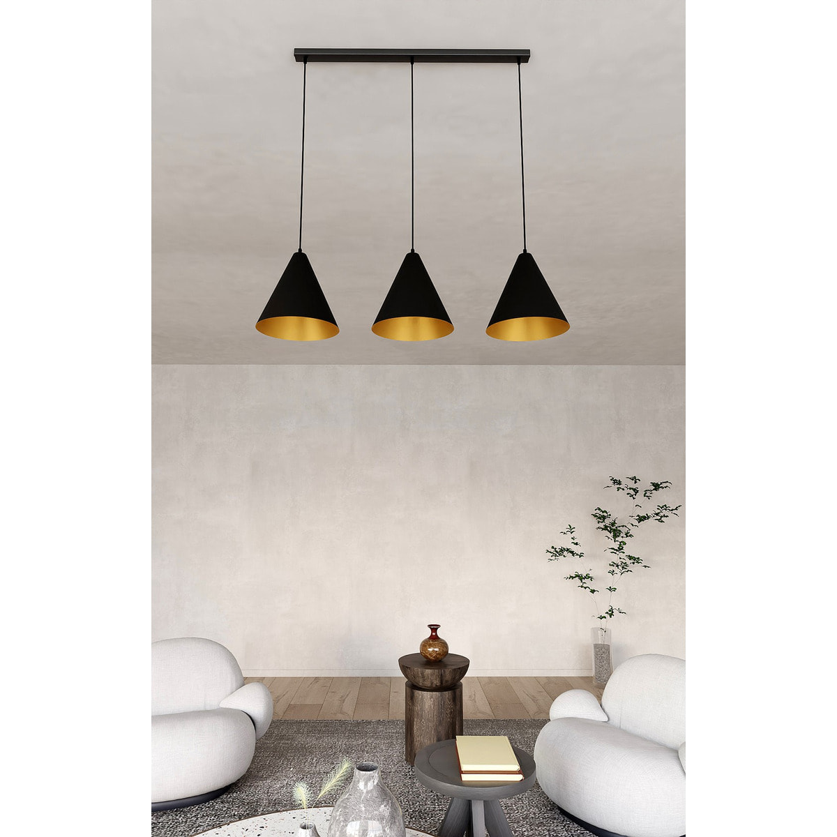 Lampada a sospensione REBEL in acciaio nero e oro