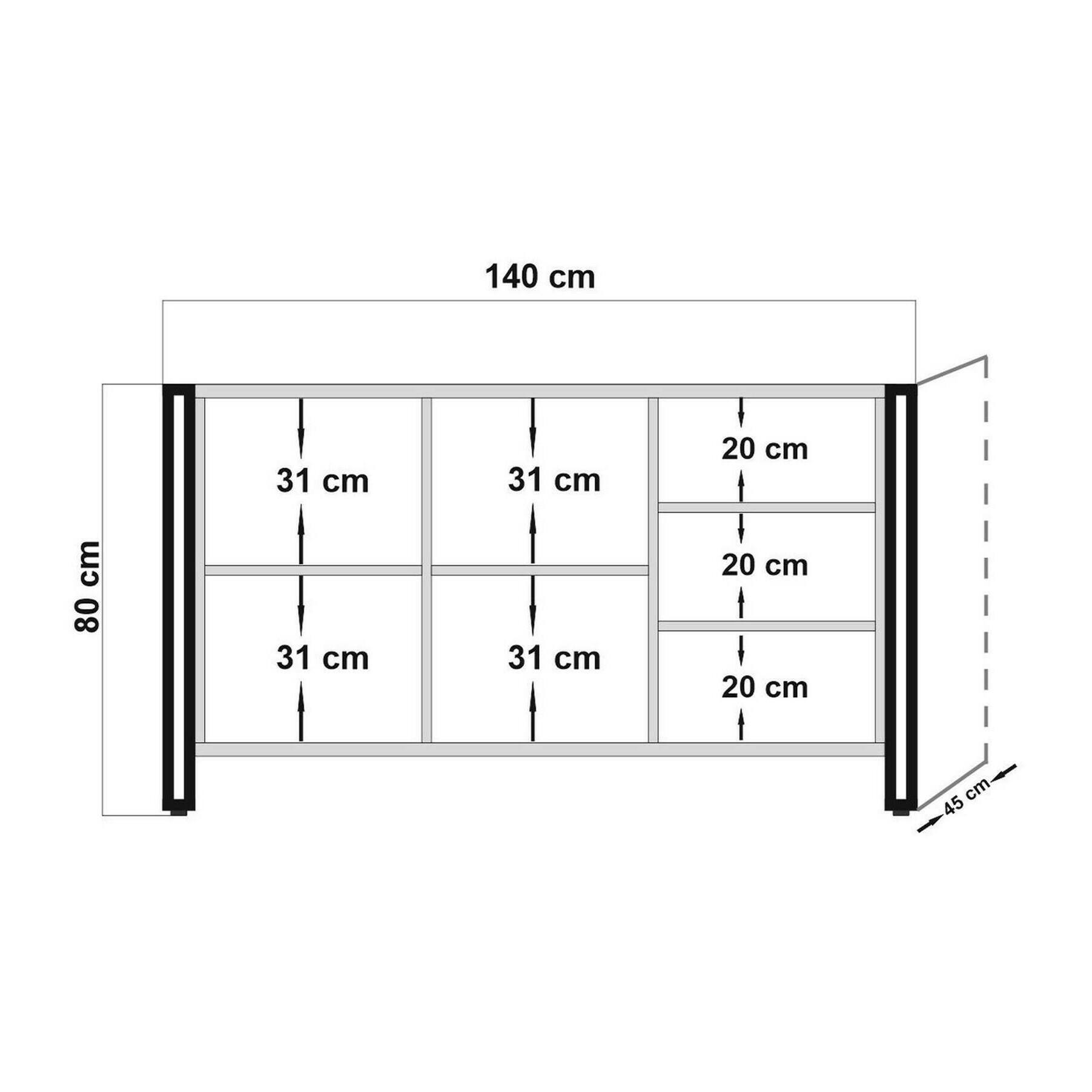 Credenza Dpratic, Buffet da soggiorno, Madia da salotto, Dispensa da cucina, 140x45h80 cm, Quercia e Nero