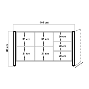 Credenza Dpratic, Buffet da soggiorno, Madia da salotto, Dispensa da cucina, 140x45h80 cm, Quercia e Nero