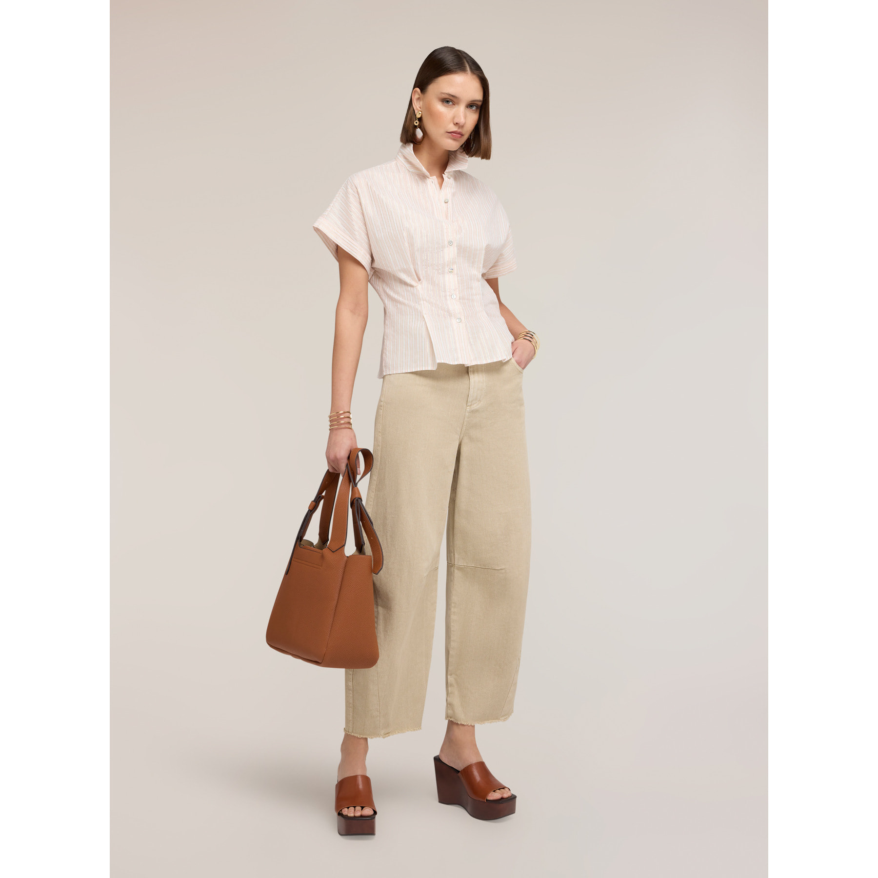 Motivi - Camisa de muselina a rayas lurex - Rosa