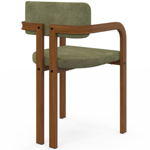 Chaises Elsa avec accoudoirs tissu chenille vert pieds effet noyer - lot de 4