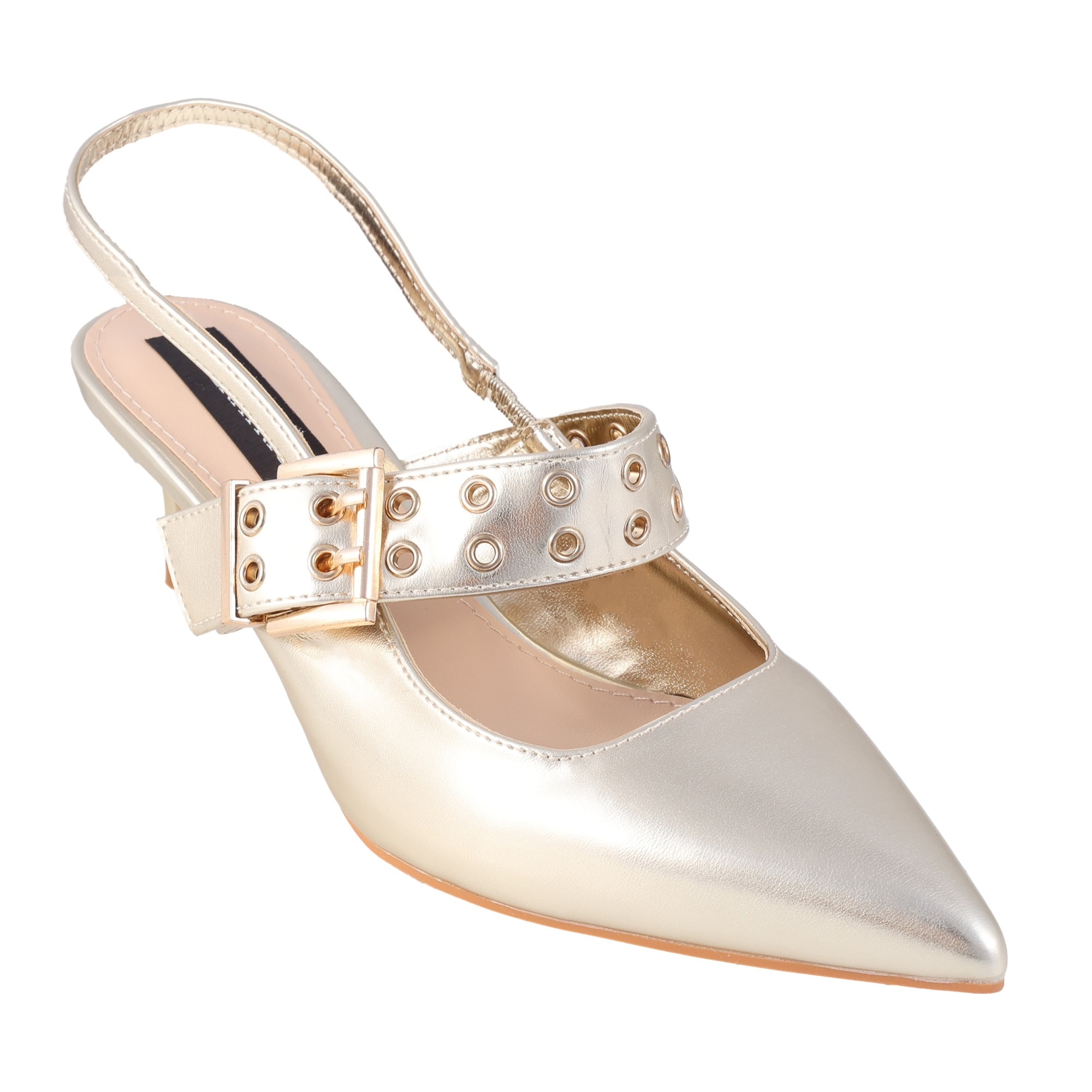 Decolletè in simil pelle con fascia borchiata