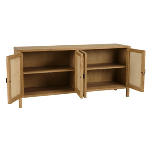 AMY - Buffet 4 portes 170cm en bois de mindi et rotin naturel