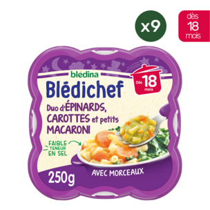 9 Assiettes Duo d'Epinards Carottes et Petits Macaroni - Bledina Bledichef - Dès 18 mois