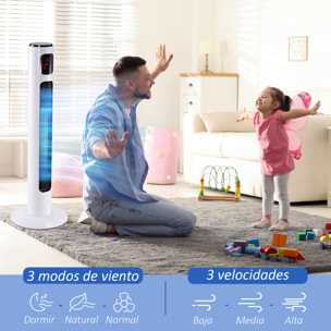 Ventilador de Torre, Ventilador de Pie Silencioso 45W con Control Remoto, 3 Velocidades, 3 Modos, Temporizador 12H, Oscilación 70°, Pantalla LED, para Hogar y Oficina, Blanco