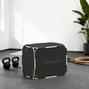 Box jump - box de pliométrie - boite de saut - 3 hauteurs 51/61/76H cm - charge max. 120 Kg - contreplaqué antidérapant noir