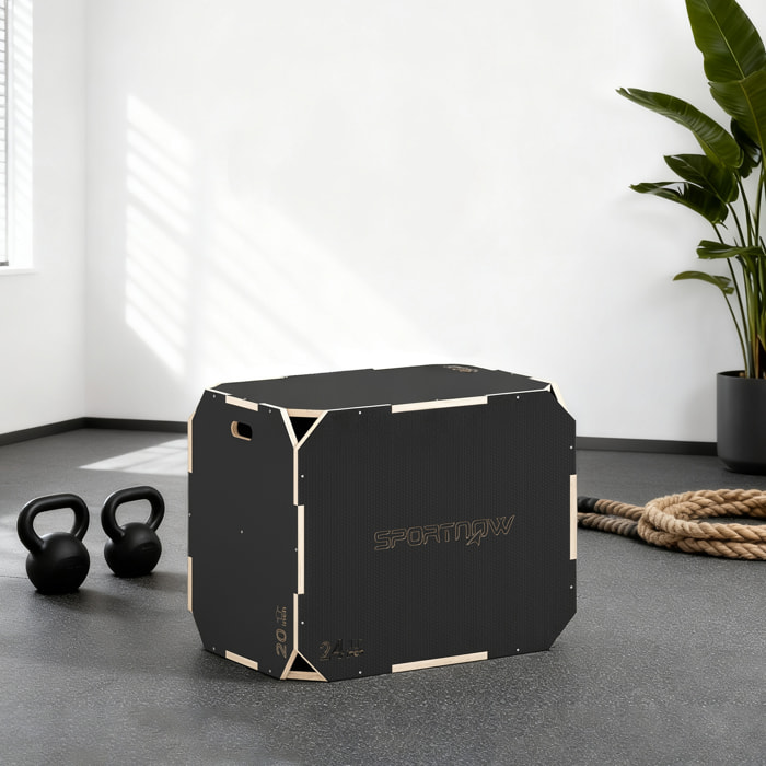 Box jump - box de pliométrie - boite de saut - 3 hauteurs 51/61/76H cm - charge max. 120 Kg - contreplaqué antidérapant noir