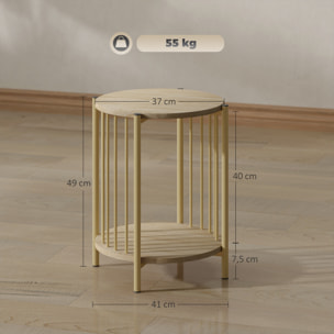 Mesa Auxiliar Redonda de 2 Niveles Mesita Auxiliar Moderno con Estante de Almacenaje y Estructura de Acero para Salón Dormitorio Ø41x49 cm Natural