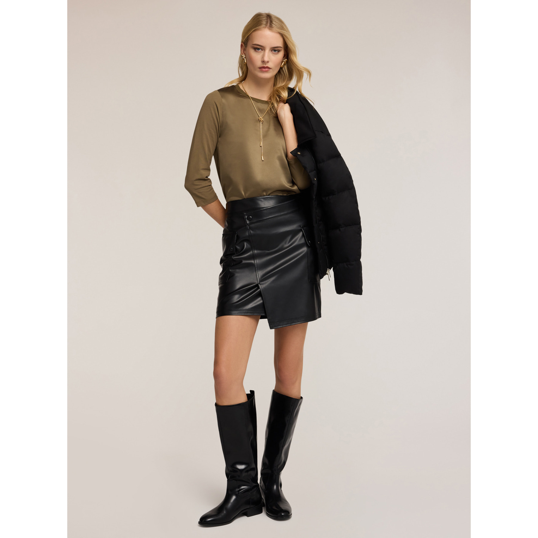 Motivi - Camiseta básica de dos materiales - Verde militare