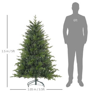 HOMCOM Albero di Natale 150 cm in Plastica Verde con Base in Metallo e 1309 Rami Ignifughi