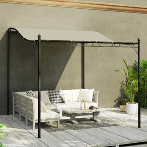 Pergola tonnelle de jardin auvent 3 x 2,5 m adossable métal noir polyester blanc cassé