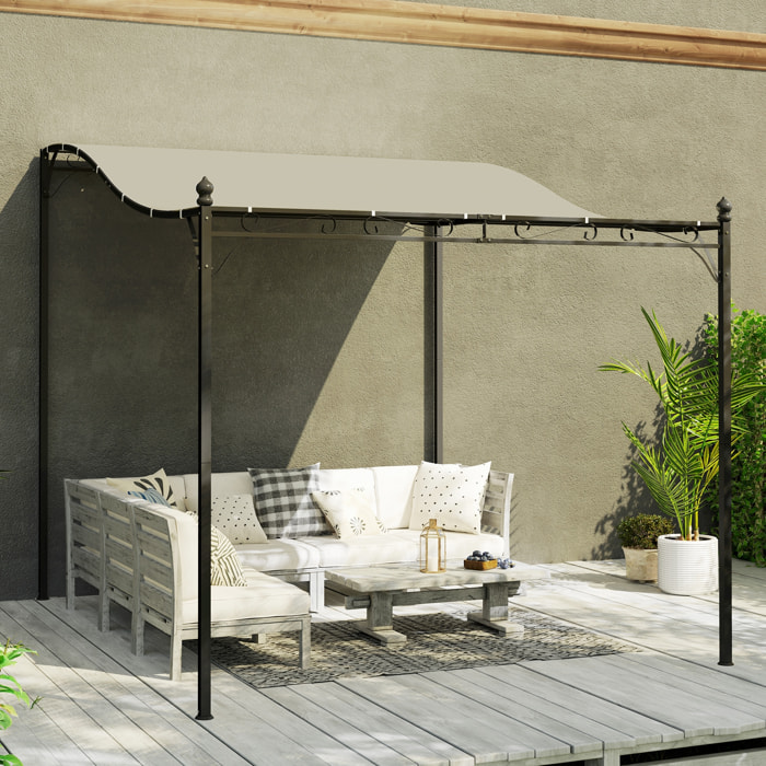 Pergola tonnelle de jardin auvent 3 x 2,5 m adossable métal noir polyester blanc cassé