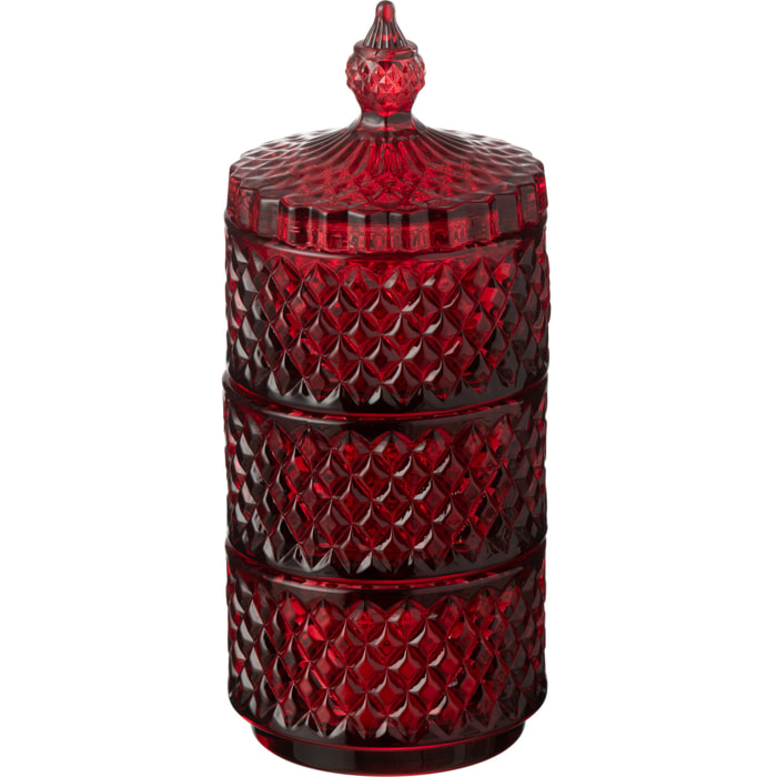 J-Line pot de conservation 3 Etages - verre - rouge cerise