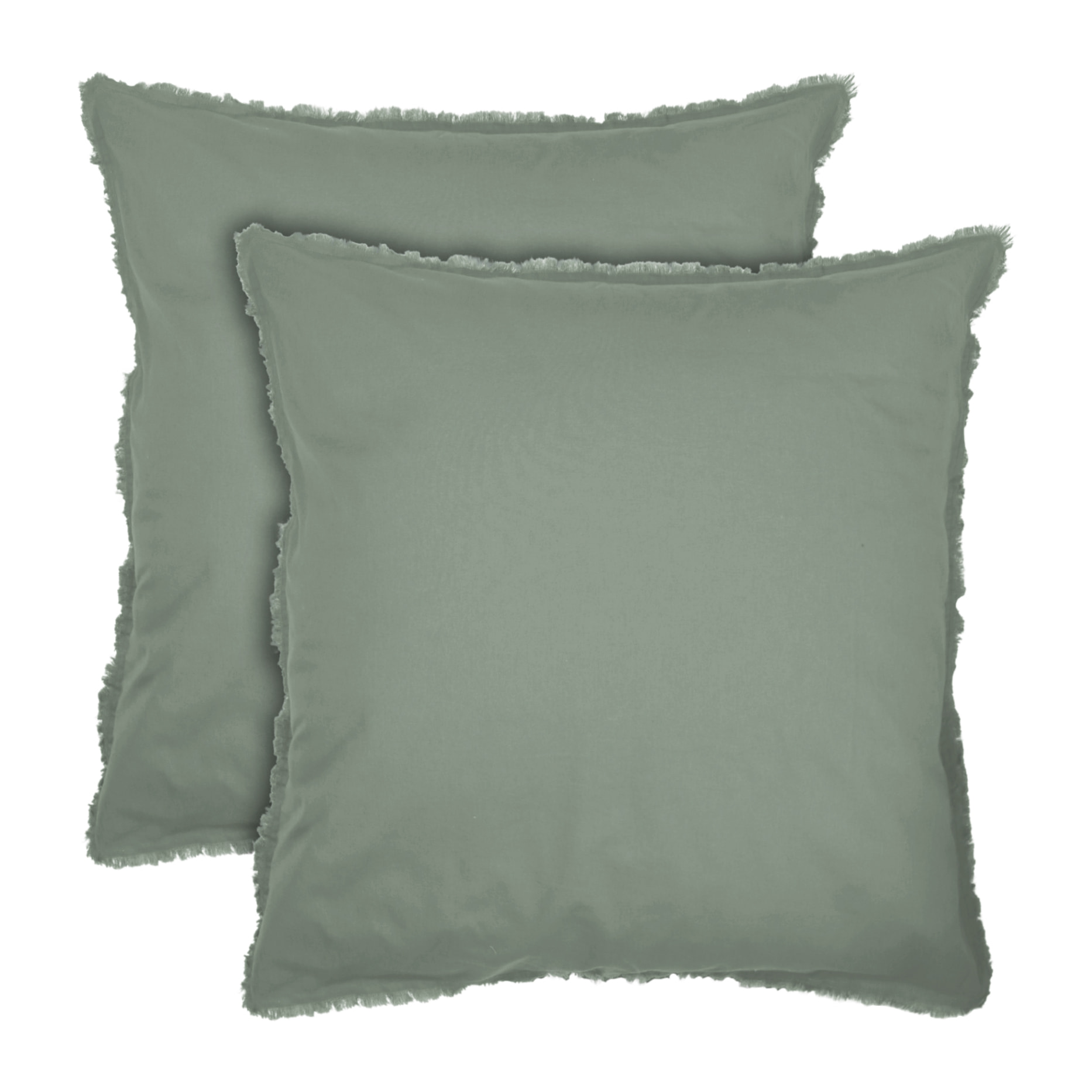 Set de 2 taies d'oreiller unies à franges, COTON LAVÉ
