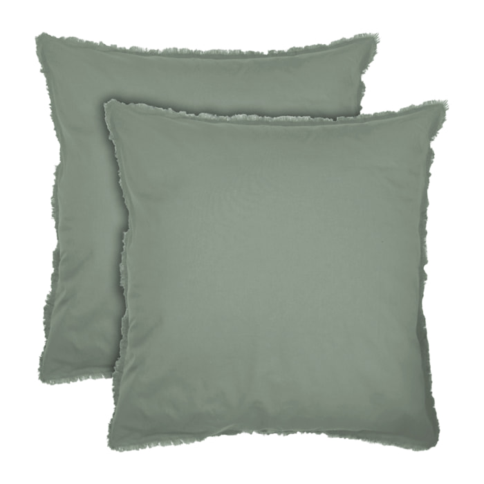 Set de 2 taies d'oreiller unies à franges, COTON LAVÉ