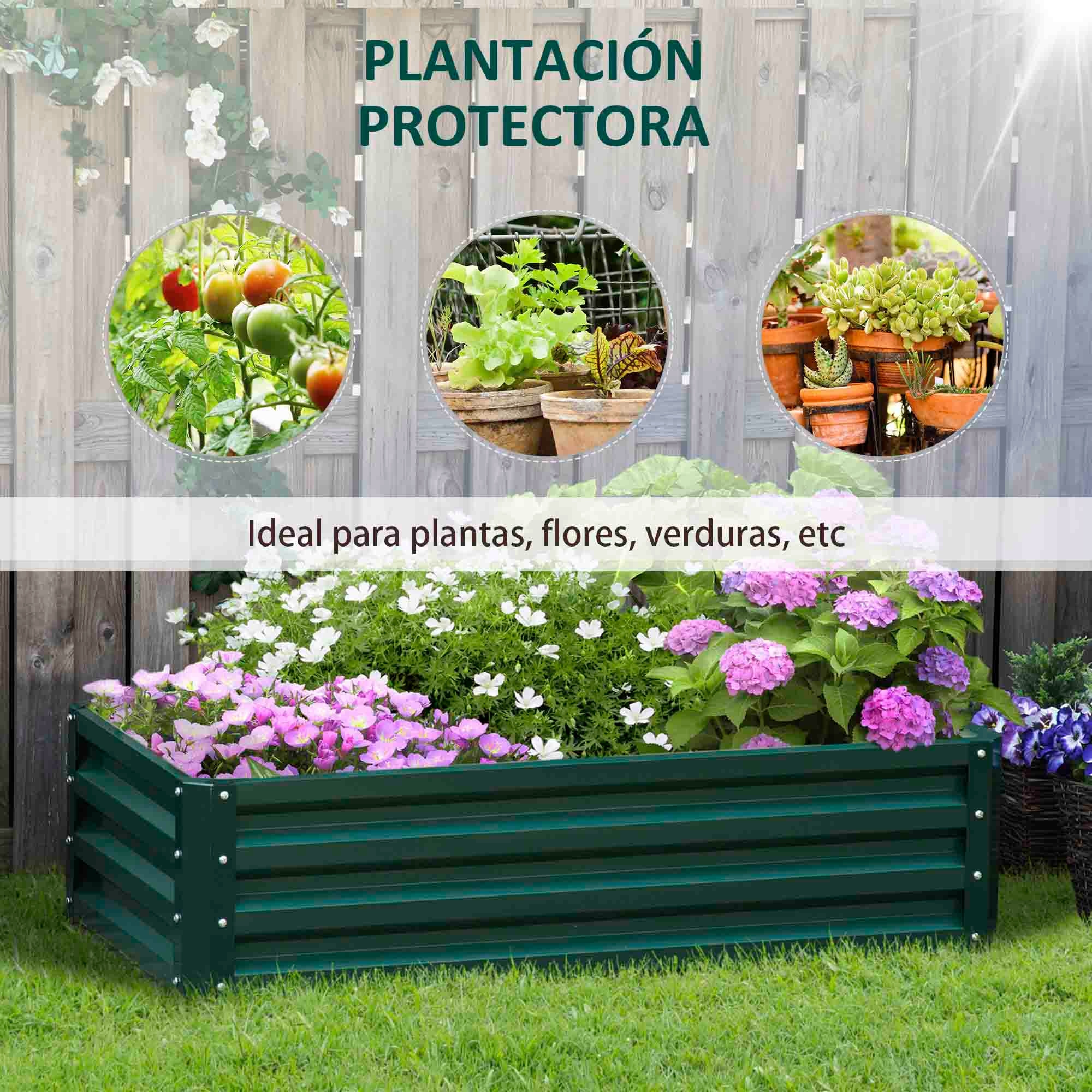 Jardinera Elevada de Acero Galvanizado Huerto Urbano para Cultivar Plantas Flores Hierba Macetero Exterior Rectangular con Fondo Abierto 120x60x30,5 cm Verde