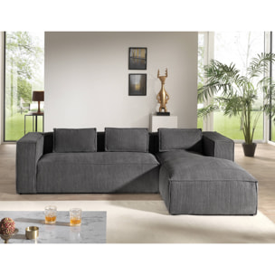 Stella - canapé d'angle droit en velours côtelé - 4 places -style contemporain - Gris foncé