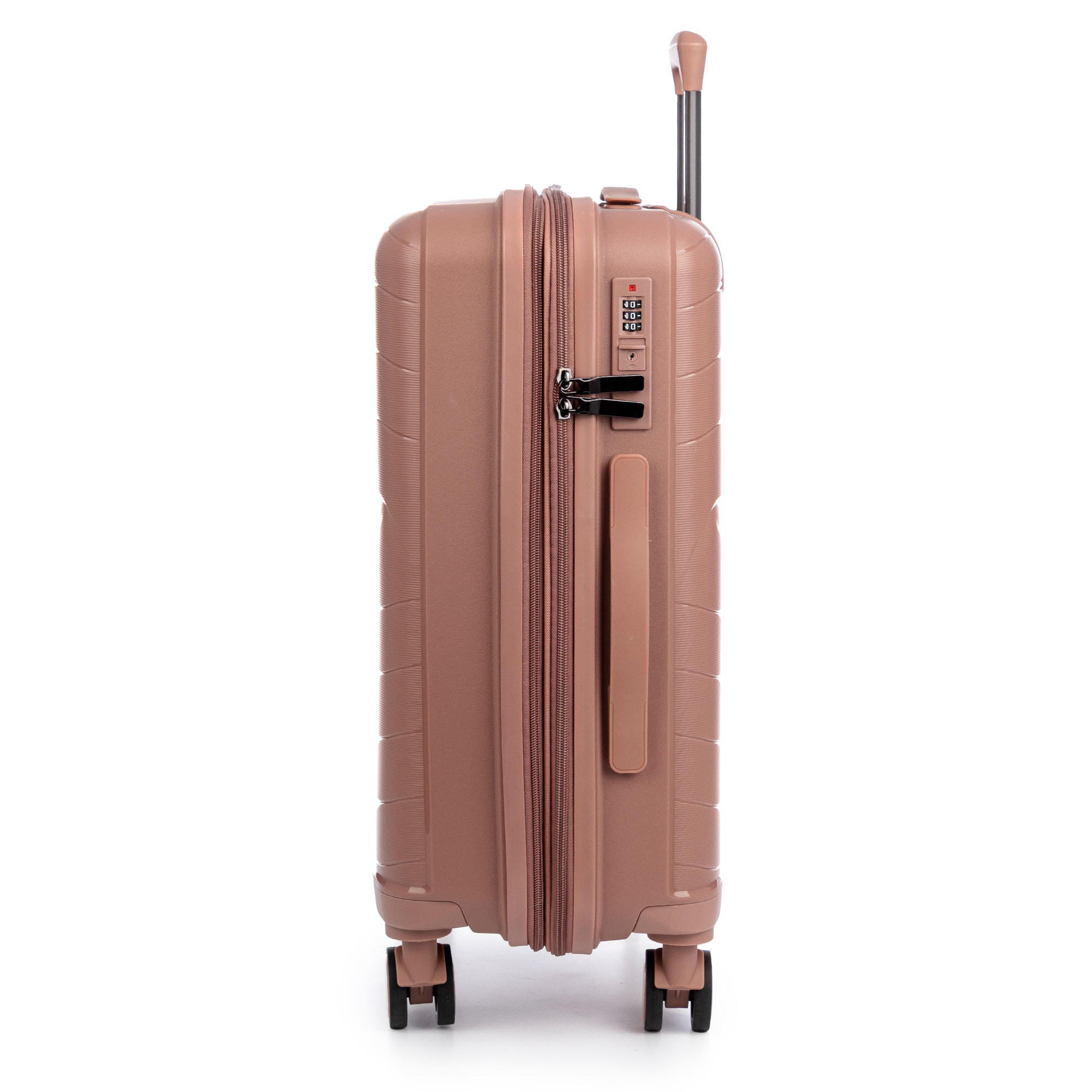 Set di 3 valigie Trolley espandibili, in materiale leggero PP resistente alla rottura. Chiusura TSA numerica, 4 ruote doppie girevoli a 360°.