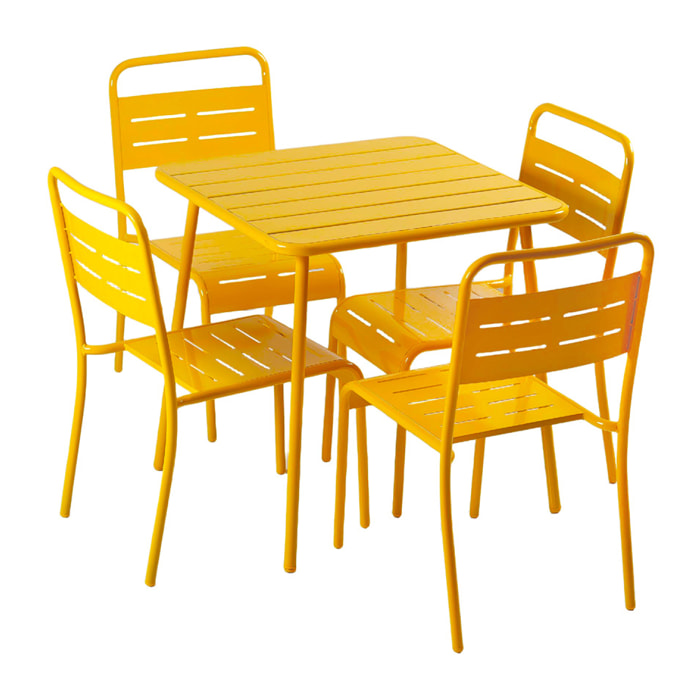 Ensemble table de jardin carrée 70cm et 4 chaises jaune EVORA