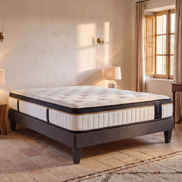 Ensemble Matelas Émeraude & Sommier Kit Tissu, Mémoire de Forme & Air System, 24 cm, Accueil Moelleux, Soutien Ferme