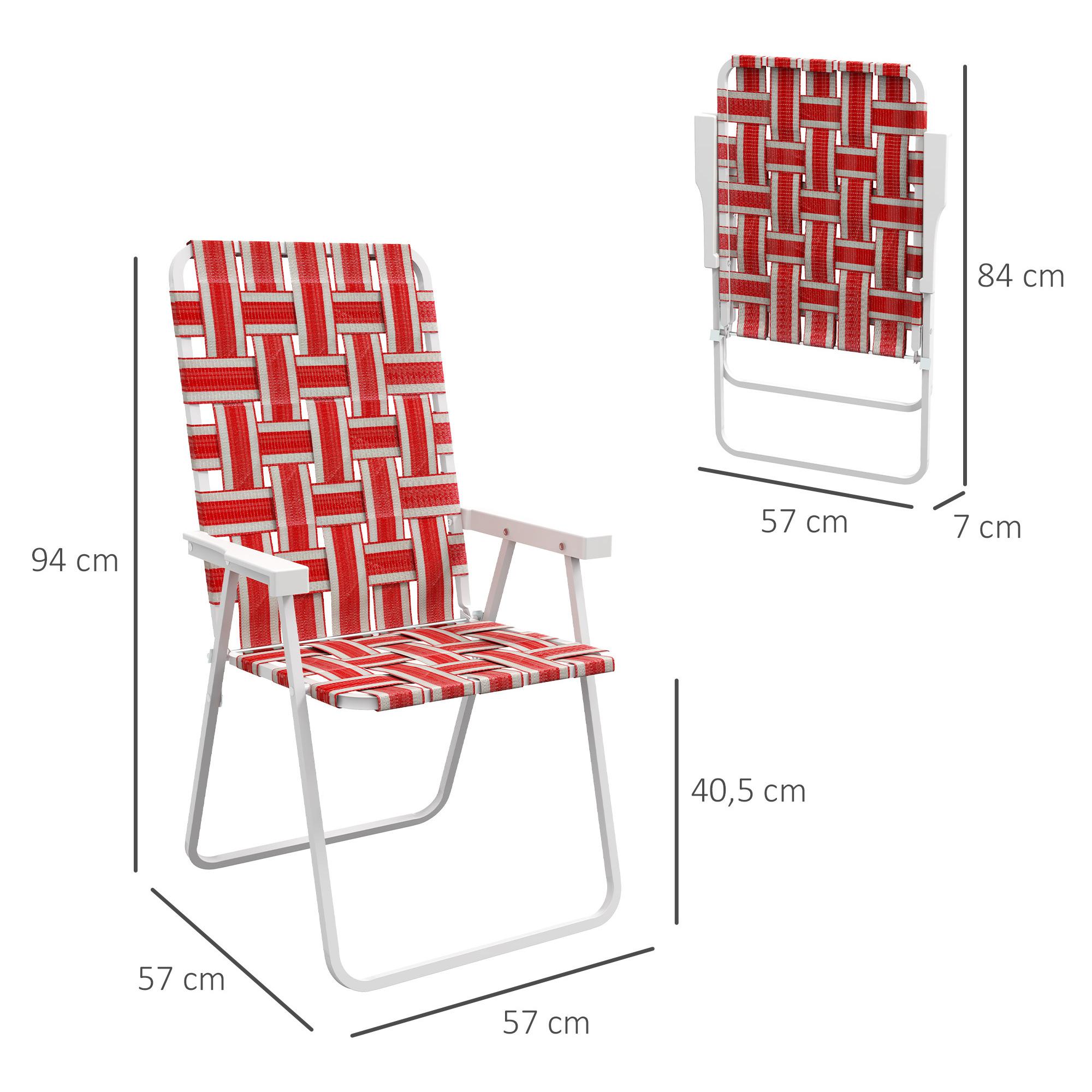 Conjunto de 2 Sillas de Camping Plegables Sillas de Jardín Exterior con Reposabrazos Carga 120 kg para Terraza Playa Piscina 57x57x94 cm Rojo