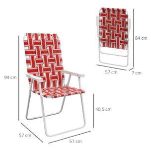 Conjunto de 2 Sillas de Camping Plegables Sillas de Jardín Exterior con Reposabrazos Carga 120 kg para Terraza Playa Piscina 57x57x94 cm Rojo